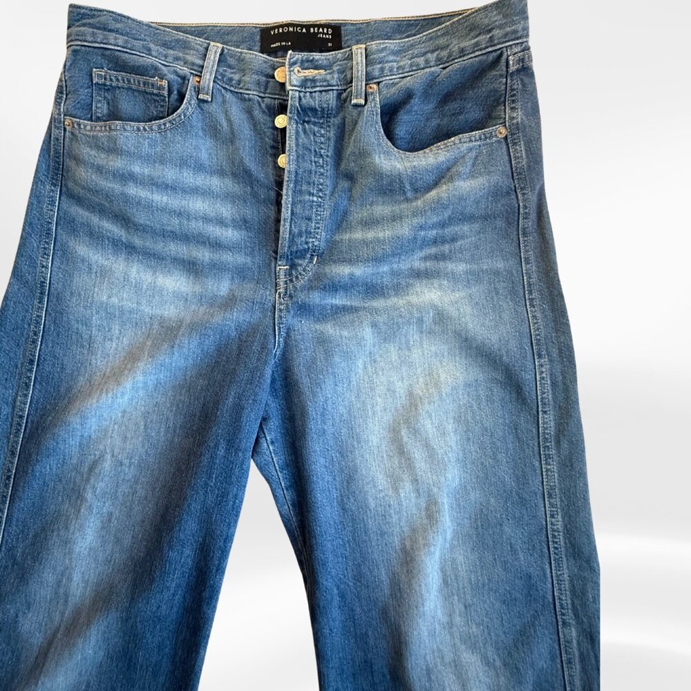 Veronica Beard Wide Leg Jeans 31 Lakeshore Wash Raw Hem Button Fly USA Made - Picture 7 of 10